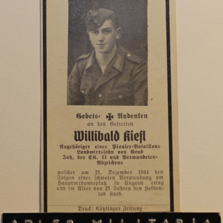 Willibald Kiefl - Sapper - KIA- Hungary 1944! EK2 & BWB