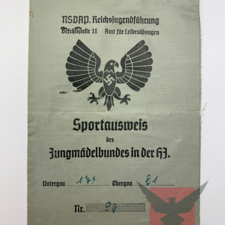 WW2 German BDM Sport ID - 'Jungmädelbundes HJ’  - Süd Baden