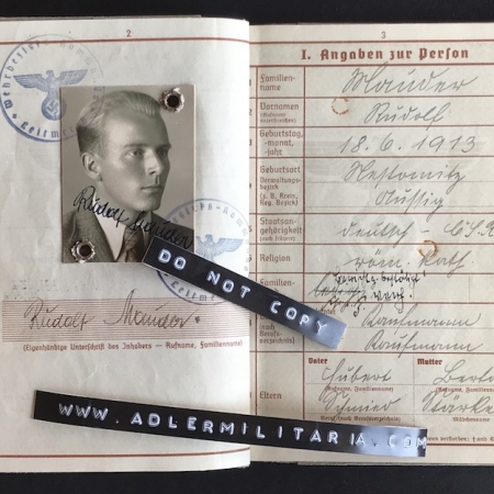 Wehrpass - Obergefreiter Rudolf Mauder - Panzergrenadier Regiment 382 / 164. Leicht Afrika Division -  Killed at El Alamein, October 1942 (Sold)