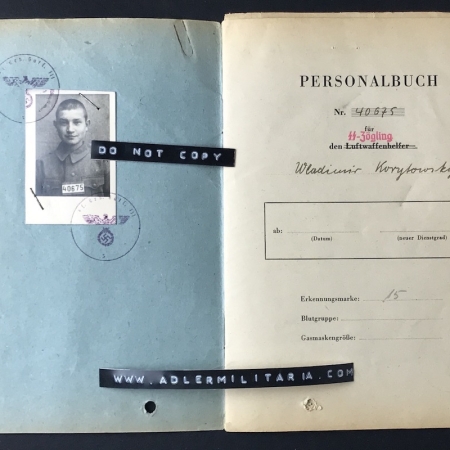 Personalbuch - SS-Zögling Wladimir Korytowskj - Flak Abteilung 755 - Oder Front / Berlin 1945 - Ukrainian 16 Years Old! (Hold)