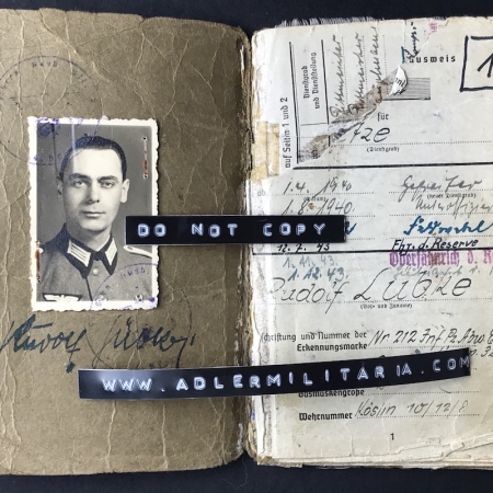 Soldbuch - Leutnant Rudolf Lübke - 32 Infanterie Division - Matching Tag -  Iron Cross 2nd Class - Wounded in Riga, Latvia 1944 (sold)