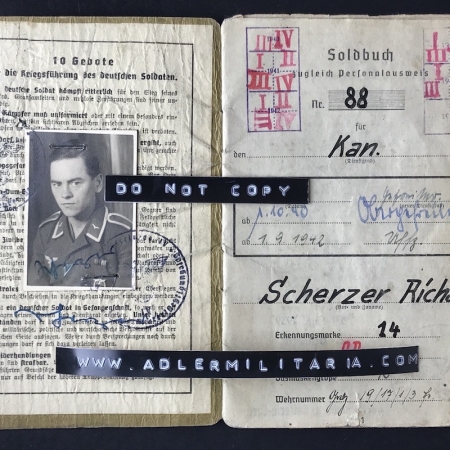 Soldbuch - Unteroffizier Richard Scherzer - Flak Abt 13400 - KIA Paris 1944 - FFI & US Army Battles (Hold)