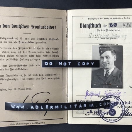 OT Dienstbuch - Köpping - Le Harve, France - Westwall Medal (Hold)