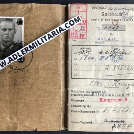 Soldbuch - Marine Artillerie Obergefreiter Runge - MAA203 -  Battle of the Scheldt/Breskens Pocket - EK2 - Festung Schelde-Süd (On Hold)