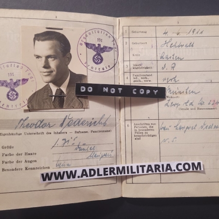 Organisation Todt Dienstbuch - OT-Bauführer Sedericht - Straflarger Eichkamp Berlin - OT Einsatz Baltöl - KVK2 (Sold)
