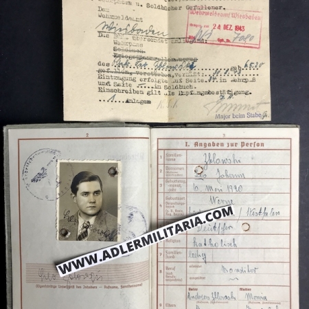 Heer Wehrpass - Funker Zblowski - Infanterie Regiment 689 (246 ID) - Missing in Action (Sold)