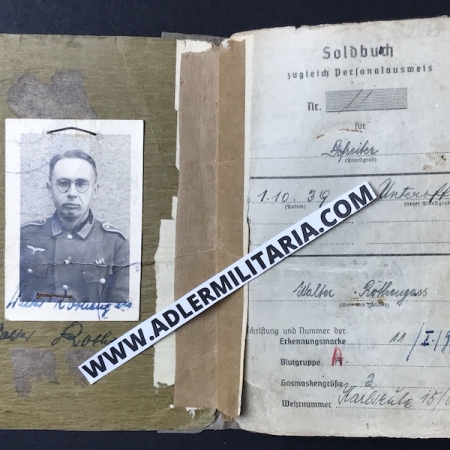 Wehrmacht Soldbuch - Uffz Rothengass - Grenadier Regiment 104 (15 Pz Div) DAK & France - EK2 (Sold)