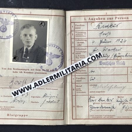 Luftwaffe Wehrpass - FJ Benkus - Fsch Pionier E.u.B Batl 1 - Holland & KIA Remagen