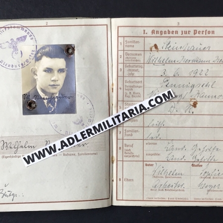 Waffen-SS Wehrpass - SS-Sturmmann Steinhauer - SS Flak Abt 5 'Wiking' - KIA - Heeres Flak Badge !