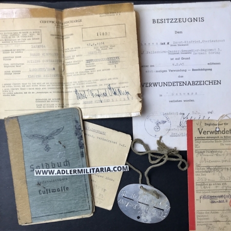 Luftwaffe Soldbuch Set - Oberleutnant Lasenga - FJ Flak Reg 'Hermann Göring' - Italy 1944 - EK2