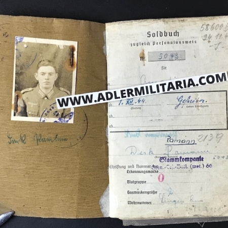 Heer Soldbuch - Gefreiter Pamann - Feld Ersatz Abt 190 (90 Pz Gren Div) Italy 1944 - Died in POW Camp