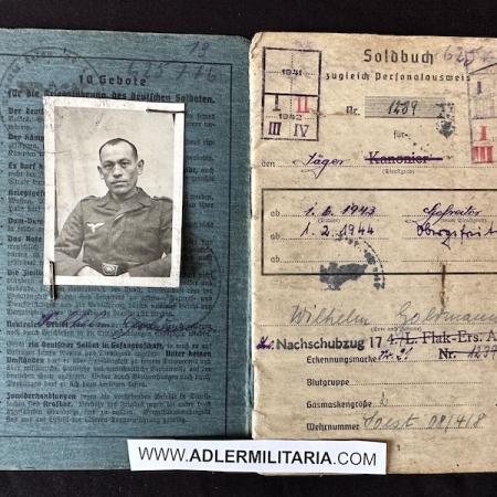 Luftwaffe Soldbuch  - Obergefreiter GOLDMANN - 17. Luftwaffen-Feld-Division - 167 Volksgrenadier Division - France 1944 / Ardennes 1944/45 - Bastogne (SOLD)