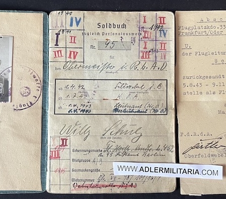 Luftwaffe Soldbuch - Oberleutnant Schulz - Kampfgruppe Schulz - Wounded at Schönefeld Airport Berlin 1945 - Super Rare (On Hold)
