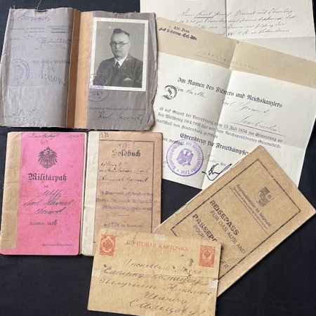 WW1 German Soldbuch and Militärpass - Führerschein with Photo - Pass for the Saar - Uffz Gerwert - Iron Cross - Wounds Badge -  237 Infanterie Division (Offer Accepted)