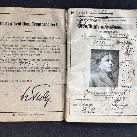 WWII German Organisation Todt Dienstbuch - Bormann - Brussels - OBL Nord Brest France - OT Finnland -  Eastern Front Medal