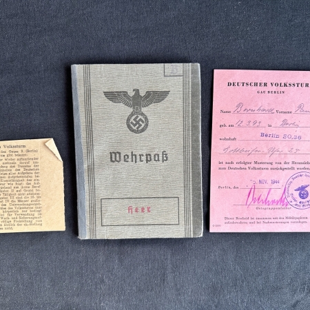 Wehrpass - Paul Bernhard - Berliner Volkssturm - Ortsgruppe Gorlitzer Bahnhof - Berlin 1945 (Sold)