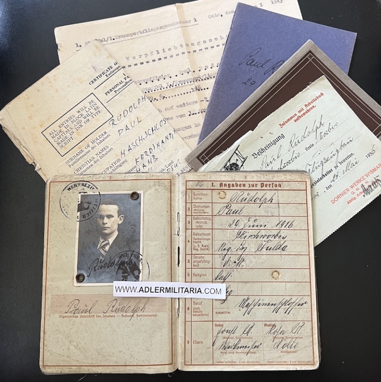Luftwaffe Wehrpass – Feldwebel Paul Rudolph – Transportgeschwader 1 ...