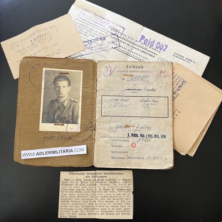 Wehrmacht Soldbuch - Uffz Johann Gruber - Grenadier Regiment 19 "List" - Iron Cross & Wounds Badge - Italian MP. (Sold)