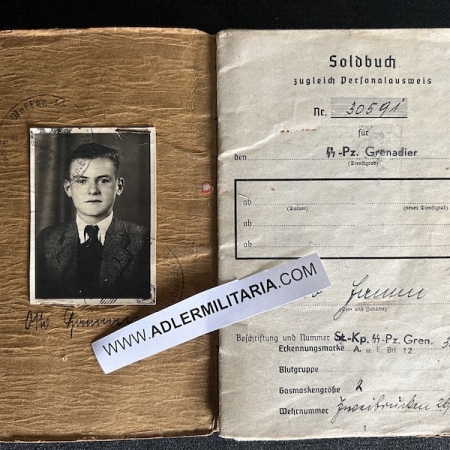 WWII German Waffen SS Soldbuch - SS-Pz-Gren Otto Hamm - LSSAH - Ardennes 1944/45 (Reserved)