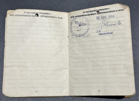 WWII German Soldbuch - Panzergrenadier Zoubek - Panzer Grenadier Regiment 304 - Kampfgruppe Cochenhausen -  Fought Easy Company 506th 101 Airborne -  Captured in Ardennes 1944 - Rare (Sold) - Image 12
