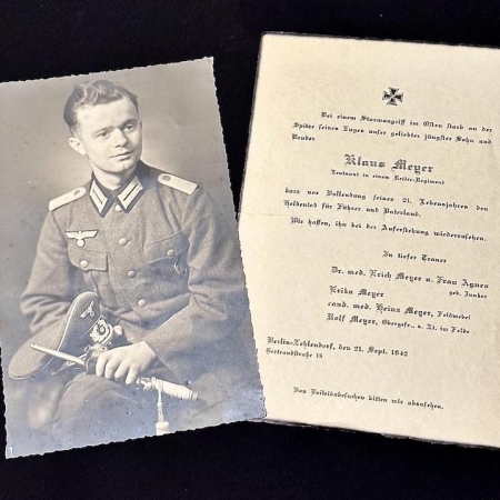 WW2 German Officers Death Notice and Portrait Photo - Aufklärungs Abteilung 176 (76 Inf Div) -  Killed in Stalingrad - Kavallarie (Layaway)