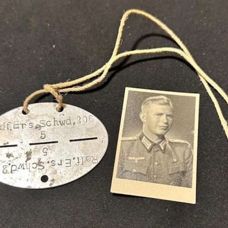 WW2 German Grouping - Dog Tag and Portrait - Panzer Regiment 24 - Oberlt Schlaefereit - DKiG - Survived Stalingrad (Sold)