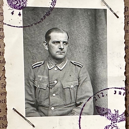 WWII German Soldbuch - Uffz Wiese - "Kettenhund" - Feldgendarmerie Trupp 212 - 212th Volksgrenadier Division - Ardennes 1944 - Germany 1945 - Photo with Feldgendarmerie Cuff-title - Rare