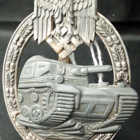 WWII German Panzer Assault Badge Silver - "25" - Original made by JFS Josef Felix, Gablonz - Rare