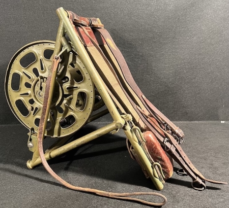 WWII German Army Cable Carrier - Original 1939 Wehrmacht Nachrichtentruppen- Leather and Makers Mark Solingen - WaA Numbered Leather & Metal - Kabeltrommel Traggestell -   Rare (On Deal or No Deal)