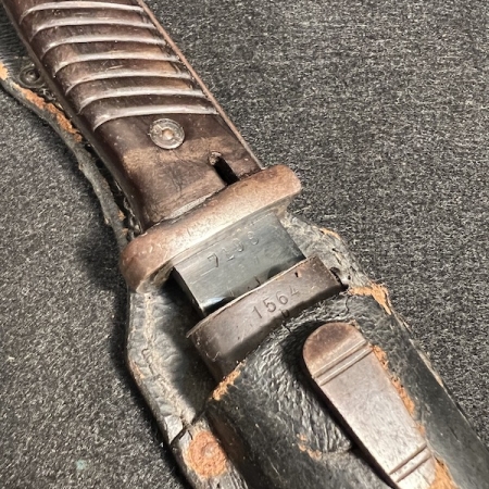 WWII German Army K98 Rifle Bayonet - w/  Scabbard & Frog - Maker Marked : 1940 - Clement & Jung  - Original