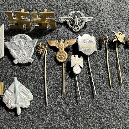 WWII German Civilian Sympathy Items - Stick Pins - Day Badge - Nazi Cuff Links - Totenkopf Stick Pin - NSDAP Stick Pin