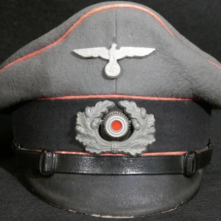 WWII German Wehrmacht Visor Cap  - Named Kanonier Guth - H.L.S Potsdam Berlin - Panzer - Original