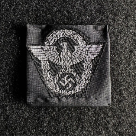WWII German Police or Waffen SS M43 or Overseas Cap Insignia - Flat Wire Bevo - Rare