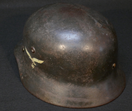 WWII German Airforce Double Decal Luftwaffe Helmet - Possible KIA Helmet - Image 7