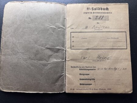 Original Waffen SS Soldbuch - SS Schützen Heine - SS Polizei Grenadier Regiment 1 - Romanian Volksdeutsche - Riga 1944 - Rare! - Image 3