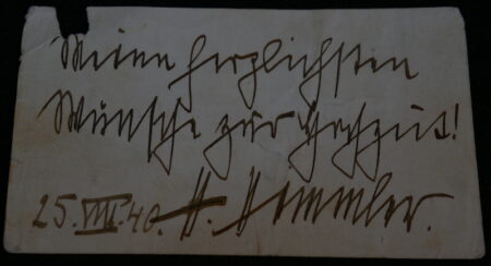 Heinrich Himmler Signed Visitor Card with Dedication (1940) - Extremely Rare