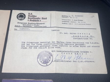 WWII German N.S Stahlhelm Bund Grouping - Dr Hennig -Hamburg - Rare Early ID Set! - Image 4