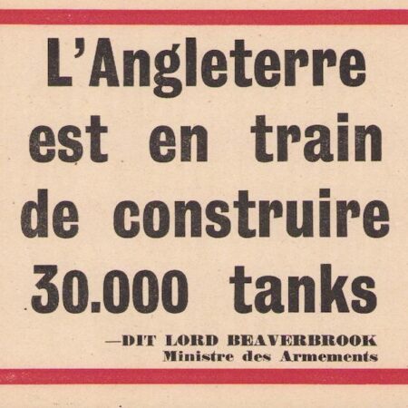 Original WWII Allied Propaganda  - 30,000 Tanks Made! - For Occupied France - Rare