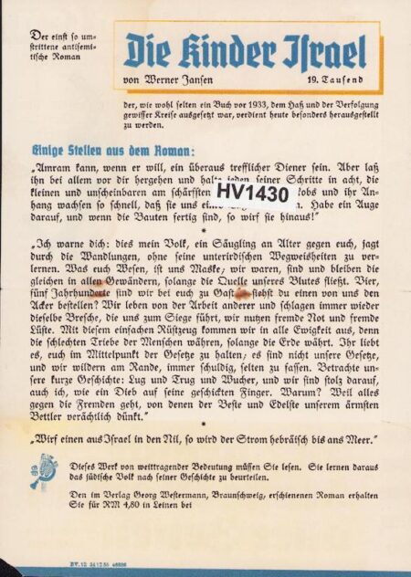 Original WWII Nazi Propaganda Book Leaflet - Die Kinder Israel -"The Children of Israel" - Image 3
