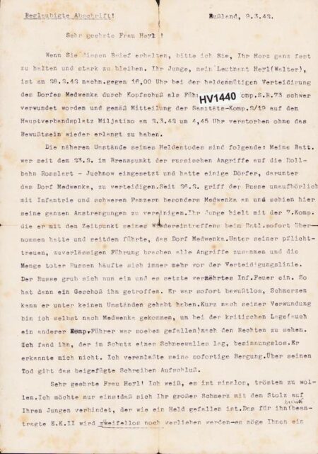 Original WWII German Wehrmacht Officer Death/Burial Map & Death Notice - Red Cross Letter from Gulag - Leutnant Walter Heyl - Schützen Regiment 73 - 19 Panzer Division - Iron Cross Posthumus -  Fully Translated - Very Rare - Image 6