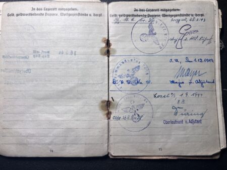Original WWII German Soldbuch - Oberleutnant Ringel - Italy Milan 1943 -  Grenadier Regiment 216 - 102 Inf Div - Iron Cross First Class - Escaped Pillau 1945 - POW Western Front! - Rare - Image 12