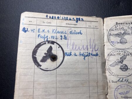 Original WWII German Soldbuch - Oberleutnant Ringel - Italy Milan 1943 -  Grenadier Regiment 216 - 102 Inf Div - Iron Cross First Class - Escaped Pillau 1945 - POW Western Front! - Rare - Image 16