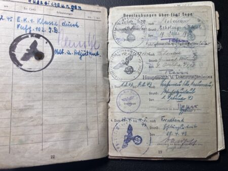 Original WWII German Soldbuch - Oberleutnant Ringel - Italy Milan 1943 -  Grenadier Regiment 216 - 102 Inf Div - Iron Cross First Class - Escaped Pillau 1945 - POW Western Front! - Rare - Image 17