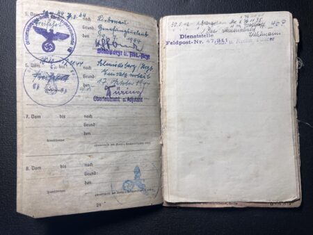 Original WWII German Soldbuch - Oberleutnant Ringel - Italy Milan 1943 -  Grenadier Regiment 216 - 102 Inf Div - Iron Cross First Class - Escaped Pillau 1945 - POW Western Front! - Rare - Image 18
