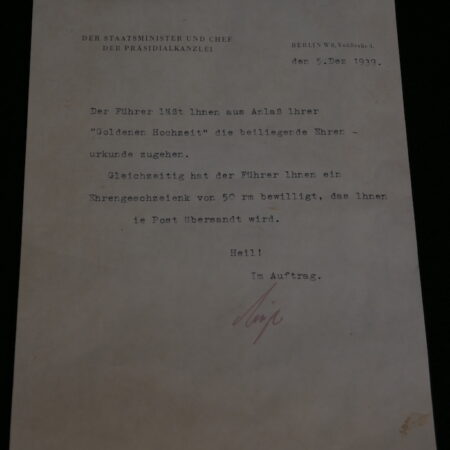 Original WWII German - Congratulatory letter from Adolf Hitler’s office - Berlin Vosstrasse 4 -   Fully Translated - Rare