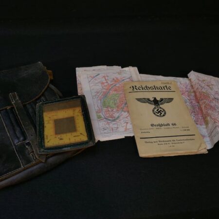 Original WWII German Army Map Case With Contents - Map Frankfurt Oder / Küstrin - Map Paris - Pencil - WaA Ruler