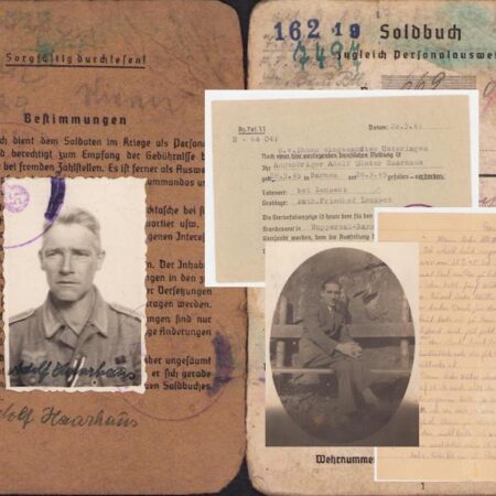 Original WWII German Soldbuch Grouping - Uffz Haarhaus - Heeres-Baupionier-Brigade 686 - Son Killed 1945 Kampfgruppe Becker - Sad last letters