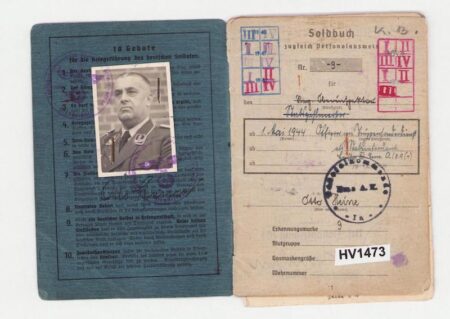 Original WWII Luftwaffe Soldbuch - Stabsintendant Otto Heine - Truppensonderdienst (TSD) - Kampfeinheit Tietze April 1945