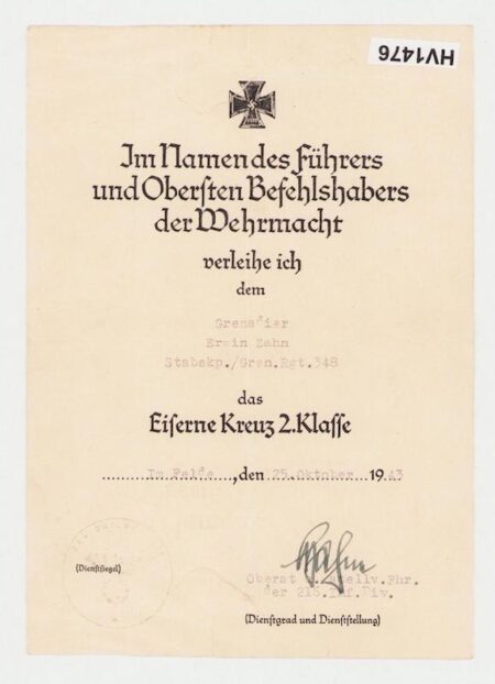 Original WWII German Wehrpass Grouping - Gefreiter Erwin Zahn - Grenadier Regiment 348 - 216 Infanterie Division - Iron Cross -  Letters Fully Translated - Isle of Man Link! Rare - Image 11