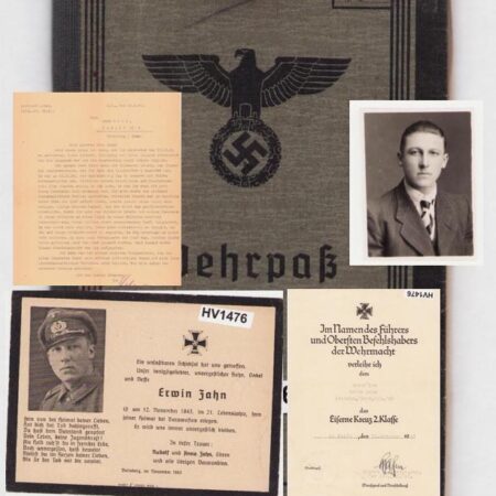 Original WWII German Wehrpass Grouping - Gefreiter Erwin Zahn - Grenadier Regiment 348 - 216 Infanterie Division - Iron Cross -  Letters Fully Translated - Isle of Man Link! Rare